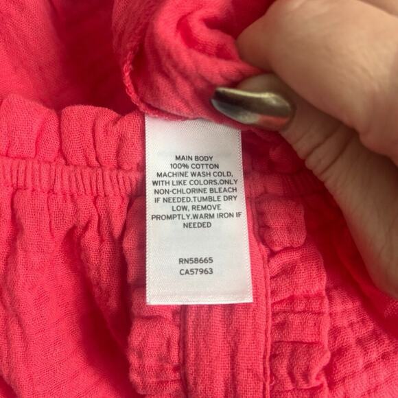 BP Pink Seersucker Off Shoulder Romper L Ruffle Trim Tie Waist Cotton - Picture 6 of 7